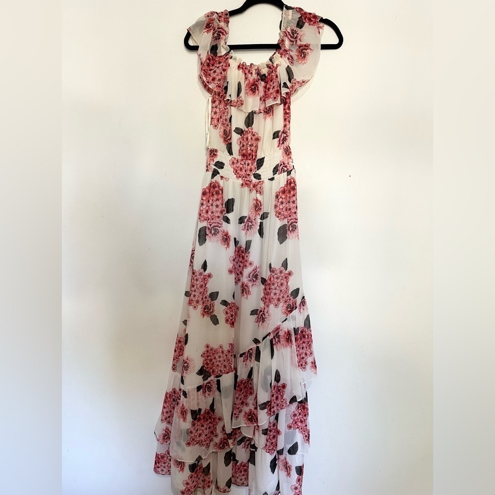 White house black market maxi dress ruffles flowers tiered size XS